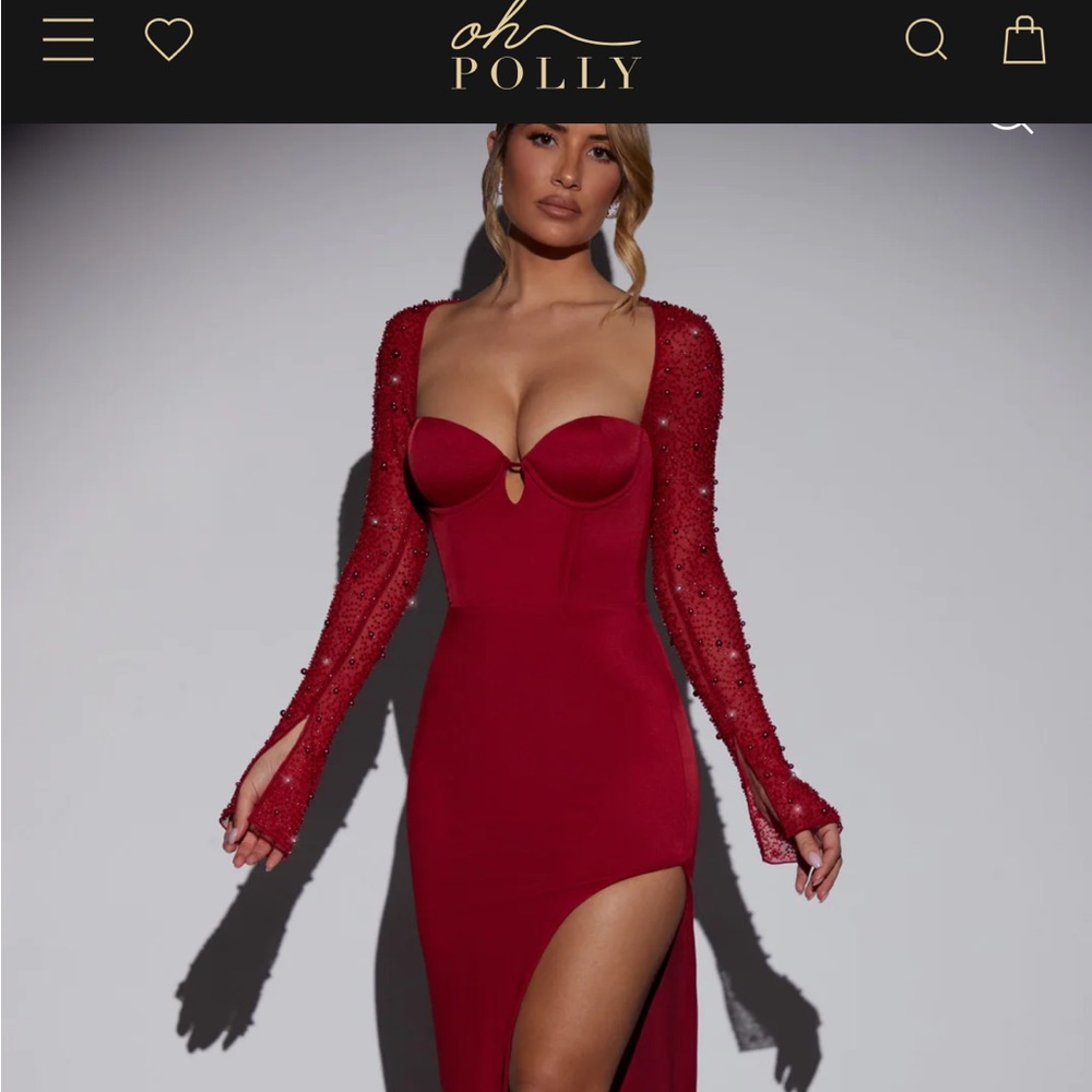 Oh polly SAN MARINO Embellished Side Split Maxi Dress in Red  - XS US 0
